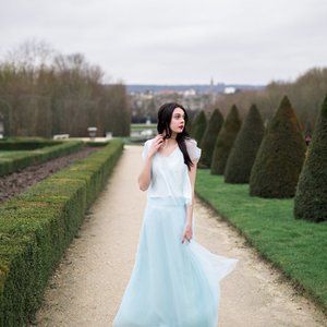 Light blue A line Skirt & Cold Shoulder Top Set